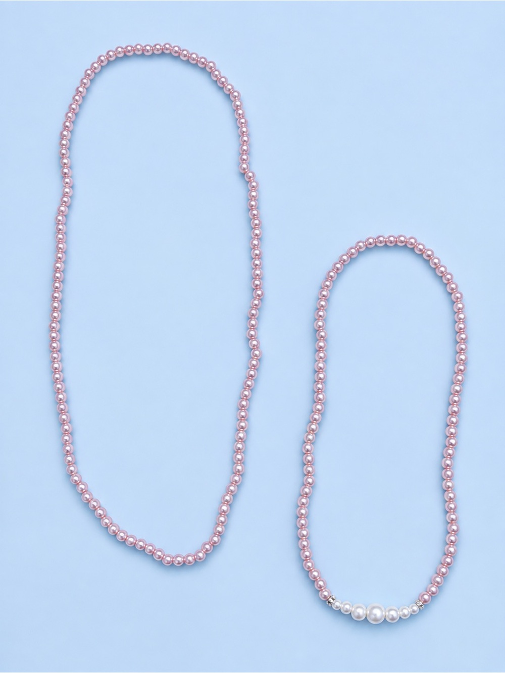 Pink Pearl Layered Necklace Set with White Pearl Accent
